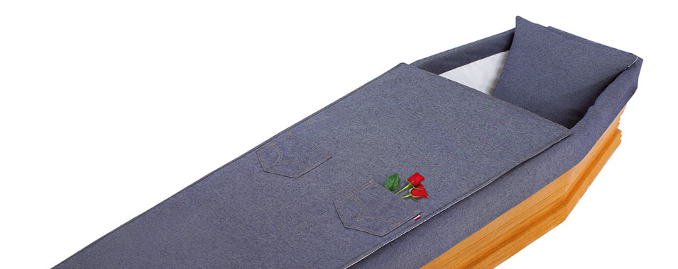 capiton pour cercueil funéraire cambrai en jeans avec poche souvenir